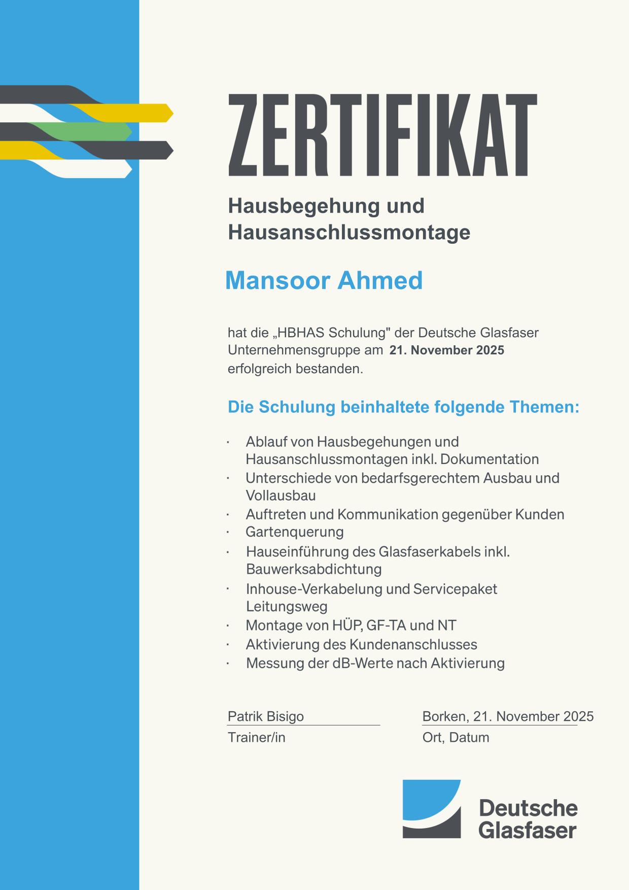 Zertifikat HBHAS Schulung